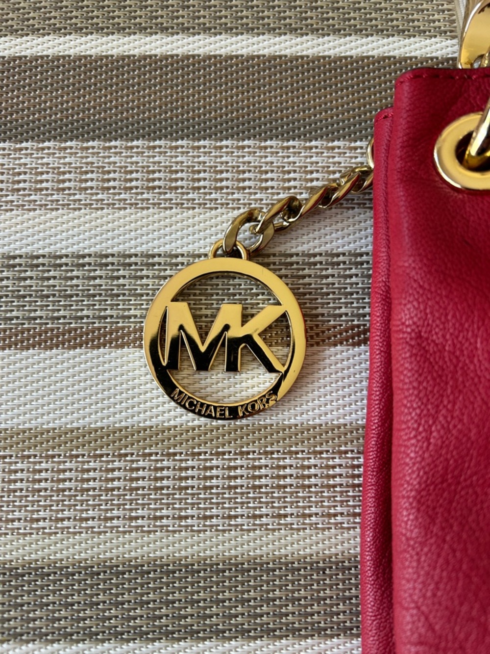 Michael Kors Braided-Handle Red Leather Shoulder Bag with Gold Hardware - Picture 2 of 9